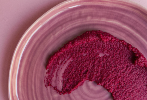 BLACK GARLIC & BEET HUMMUS w/BLACK GARLIC PITA CHIPS