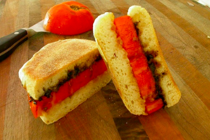 VEGETARIAN BLACK GARLIC JALAPENO TOMATO SANDWICH