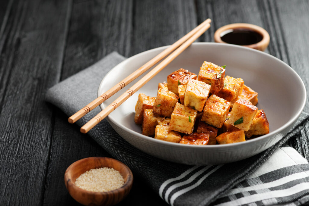 BLACK PEPPER TOFU W/ BLACK GARLIC SAUCE