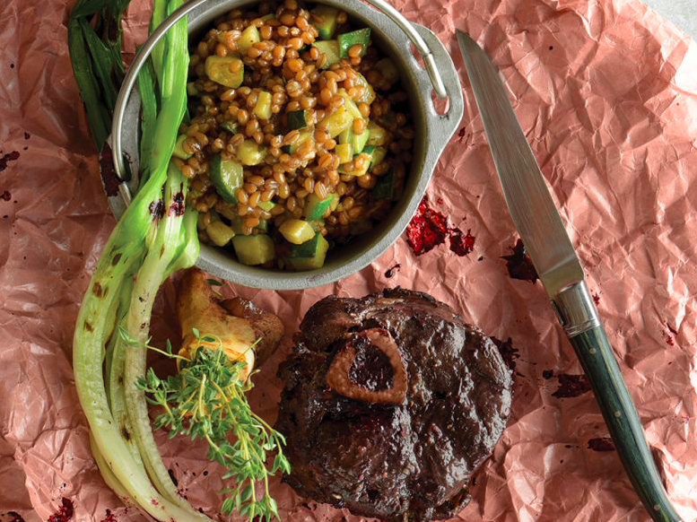 Recipe of the Week: Braised Venison Shanks with Mossberry Black Garlic Glaze and Herbed Wheat Berries